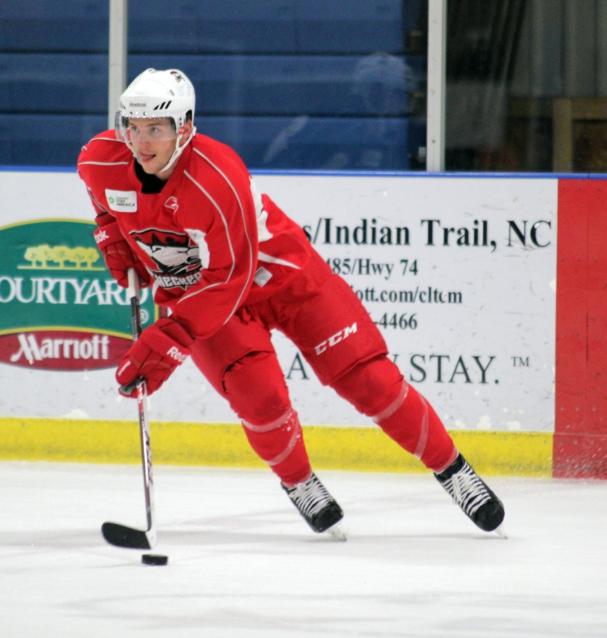Adam Brace, signed to an AHL contract over the summer, participates in his first Charlotte Checkers training camp. (Photo - J. Propst)