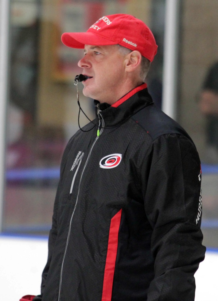 Charlotte Checkers coach Jeff McDaniels looks on during training camp. (Photo - J. Propst)